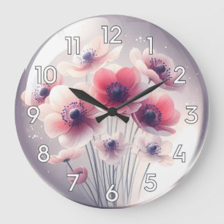 Anemone Red White Flowers Large Clock