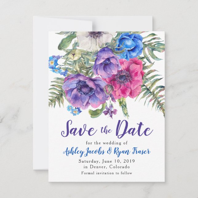 Anemone Wedding Save the Date Watercolor Floral (Front)