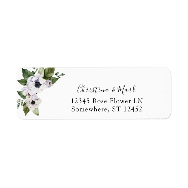 Anemone White Floral Adresse de retour (Devant)