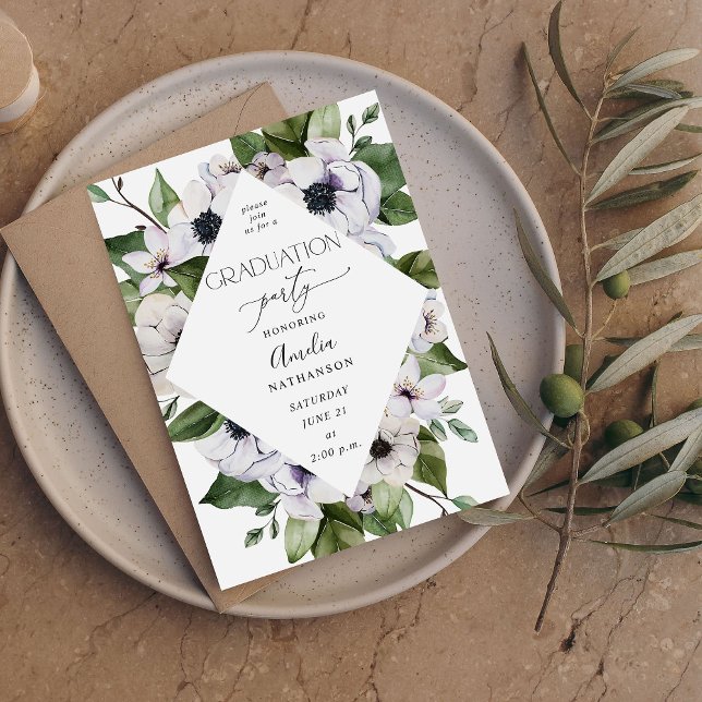 Anemone White Floral Graduation Party Invitation (Creator Uploaded)