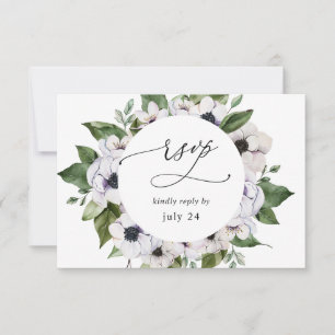Anemone White Floral w Meal RSVP Card