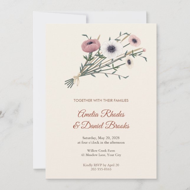 Anemone Willow Bundle Wedding Invitation (Front)