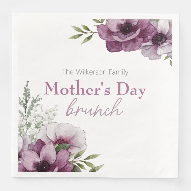 Anemones and Baby's Breath Mother's Day Brunch Napkin (Front)