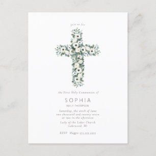 Anemones and Eucalyptus cross First Holy Communion Postcard