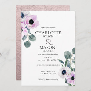 Anémones Aquarelle Fleurs Mariage Invitations
