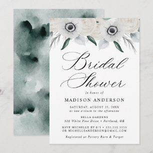 Anémones blancs et Rose Invitation de douche nupti