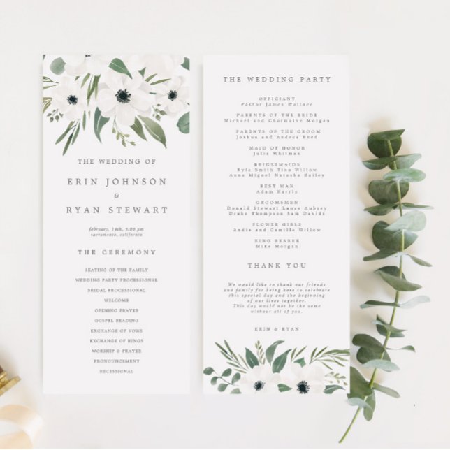 Anemones & Dusty Eucalyptus Wedding Program (Creator Uploaded)