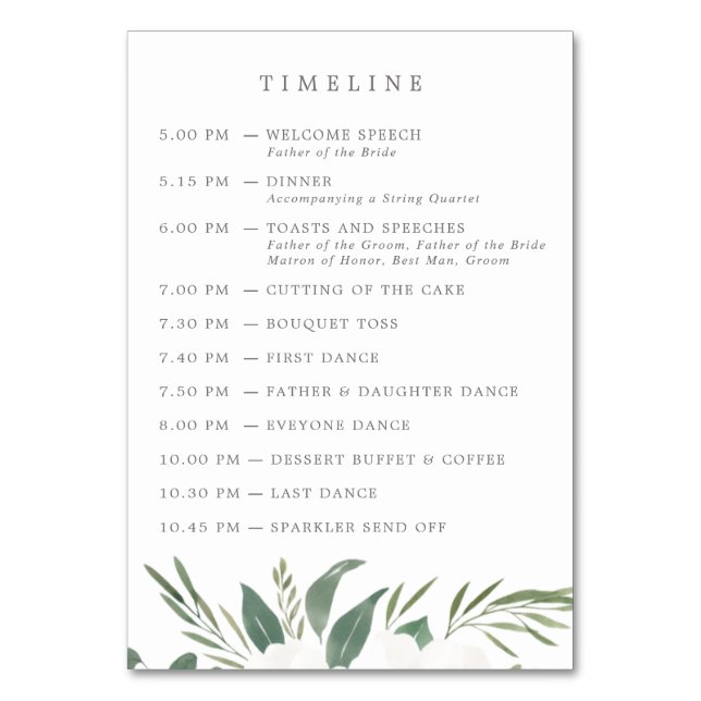 Anemones & Eucalyptus Wedding Timeline &  Table Number (Back)