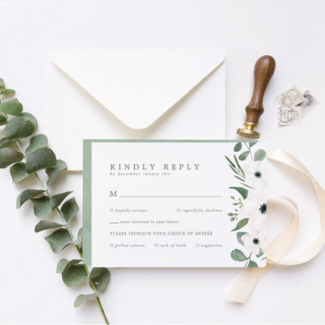 Anemones & Eucalyptus with Meal Choice Wedding RSV RSVP Card (Creator Uploaded)