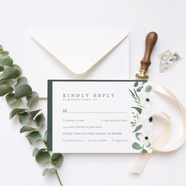 Anemones & Eucalyptus with Meal Choice Wedding RSVP Card (Creator Uploaded)