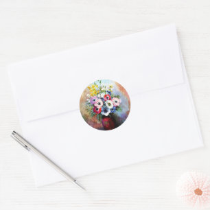Anemones, famous painting, by Odilon Redon Classic Round Sticker