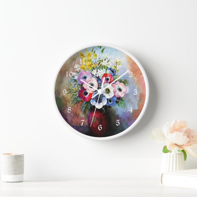 Anemones, famous painting, by Odilon Redon Clock (Home)