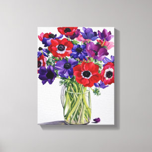 Anemones in a Glass Jug Canvas Print