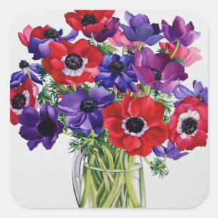 Anemones in a Glass Jug Square Sticker