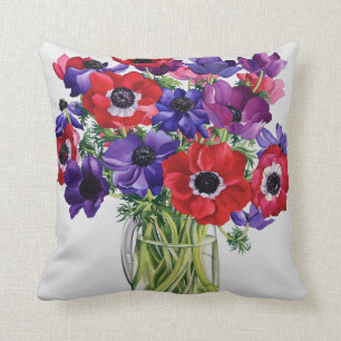 Anemones in a Glass Jug Throw Pillow