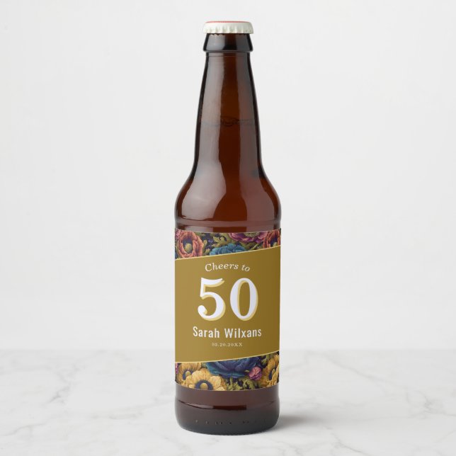Anemones Inspired 15Th Birthday Personalized Beer Bottle Label (Front)