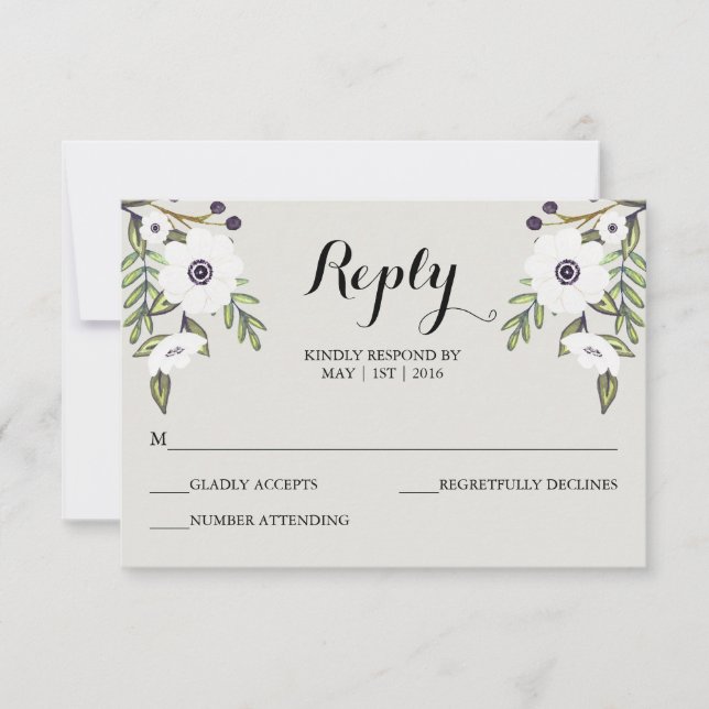 Anémones peintes - Carte RSVP de mariage (Devant)