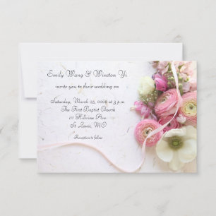 Anemones, ranunculus, ribbon  invitation