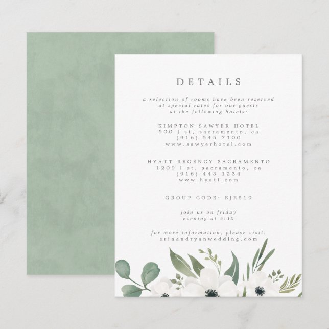Anemones Sage & Dusty Green Eucalyptus Wedding Enclosure Card (Front/Back)