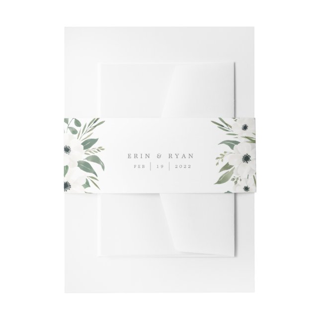 Anemones Sage & Dusty Green Eucalyptus Wedding  Invitation Belly Band (Front Example)