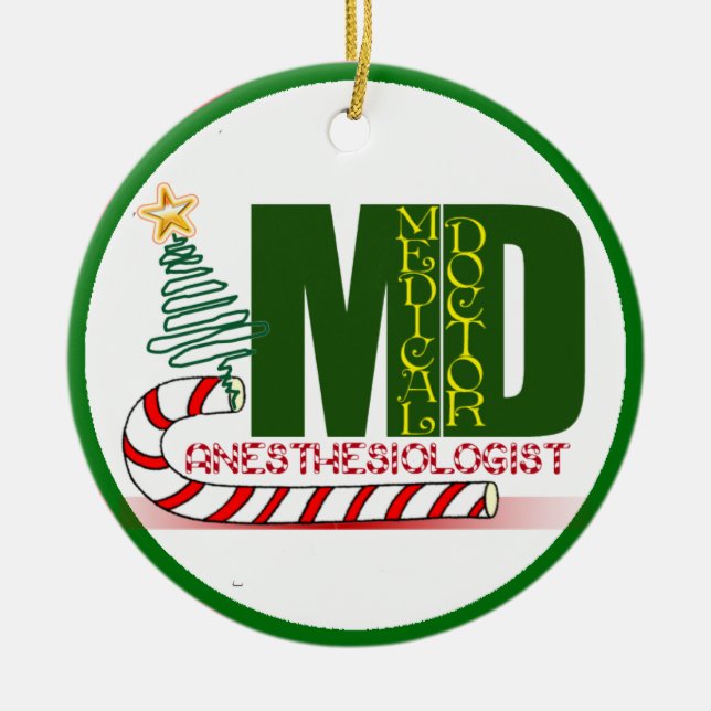Anesthesiologist MERRY CHRISTMAS Ceramic Ornament (Front)