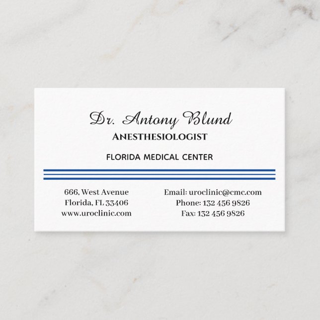 Anesthesiologist Simple Navy Blue Business Card (Front)