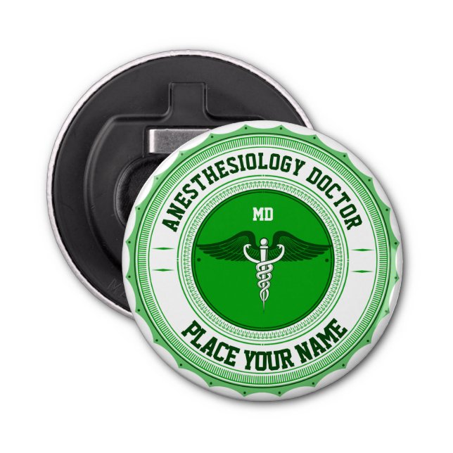 Anesthesiology Caduceus Customizable MD Specialty Bottle Opener (Front)