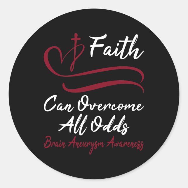 Aneurysm Awareness Burgundy Ribbon Christian Cross Classic Round Sticker (Front)
