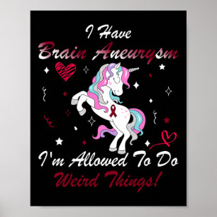 Aneurysm Awareness Burgundy Ribbon Unicorn Support Poster
