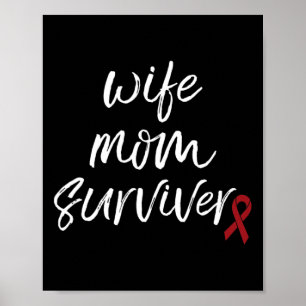 Aneurysm Awareness Burgundy Ribbon Wife Mom Surviv Poster