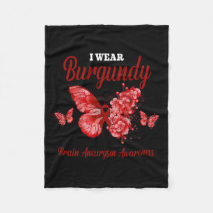 Aneurysm Awareness I Wear Burgundy Butterfly Fleece Blanket