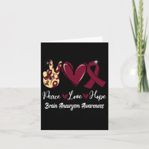 Aneurysm Awareness Peace Love Hope Burgundy Ribbon Card