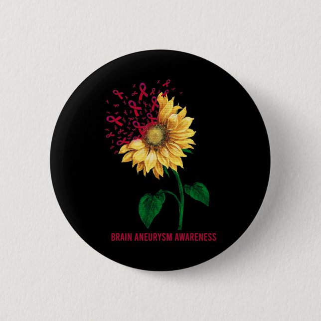 Aneurysm Awareness Sunflower  2 Inch Round Button (Front)
