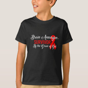 Aneurysm Awareness Survivor By God Grace Red Ribbo T-Shirt