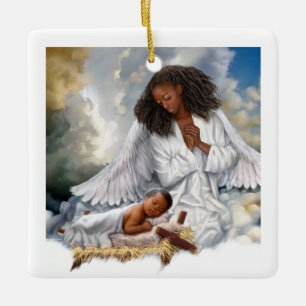 Ange Afro et bébé Jésus ornements de Noël