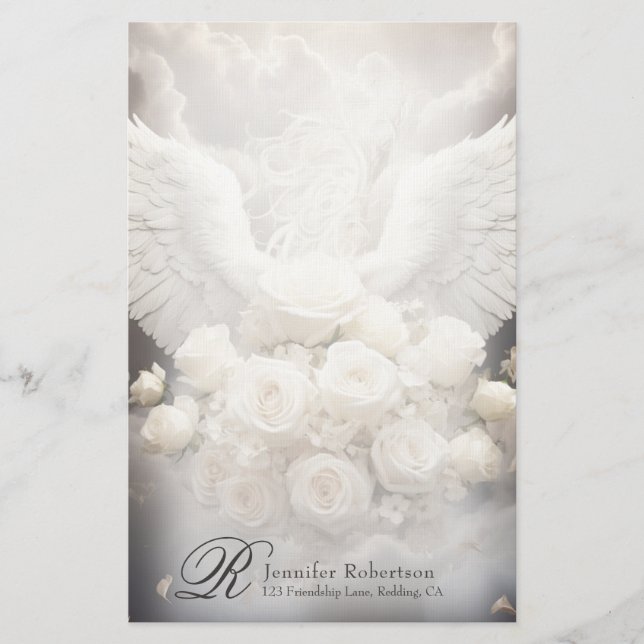 Ange Ailes et Rose Monogramme Papeterie (Devant)