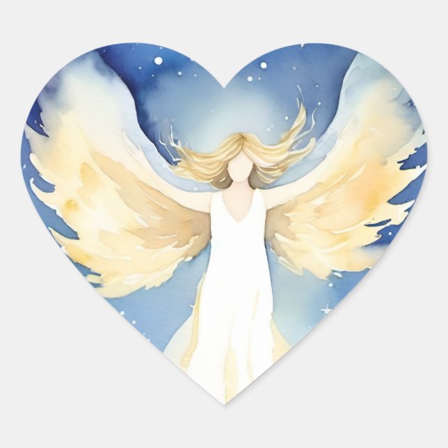 Ange aquarelle sur les autocollants cardiaques (Devant)