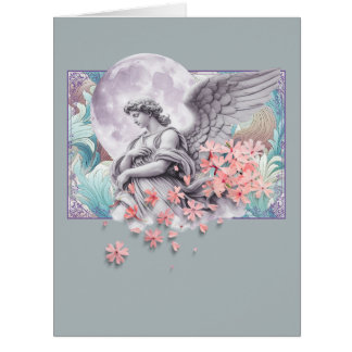 Ange au clair de lune — Lune et fleurs roses, pale