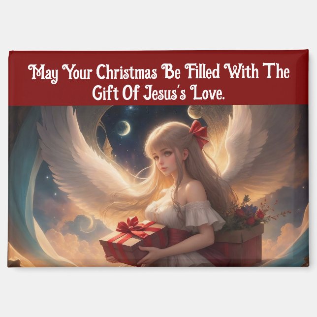 Ange avec cadeaux Magnet de Noël (Recto)