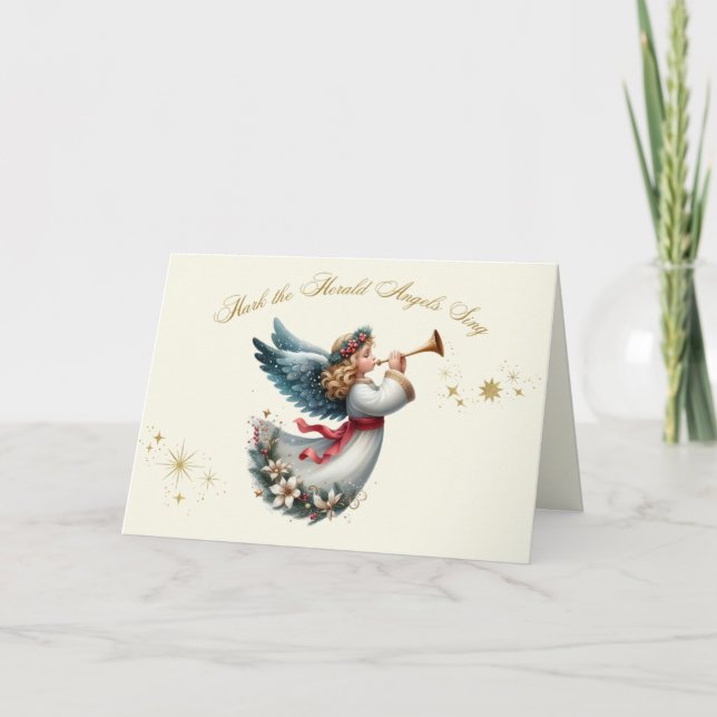 Ange avec carte de Noël de la corne (Devant)