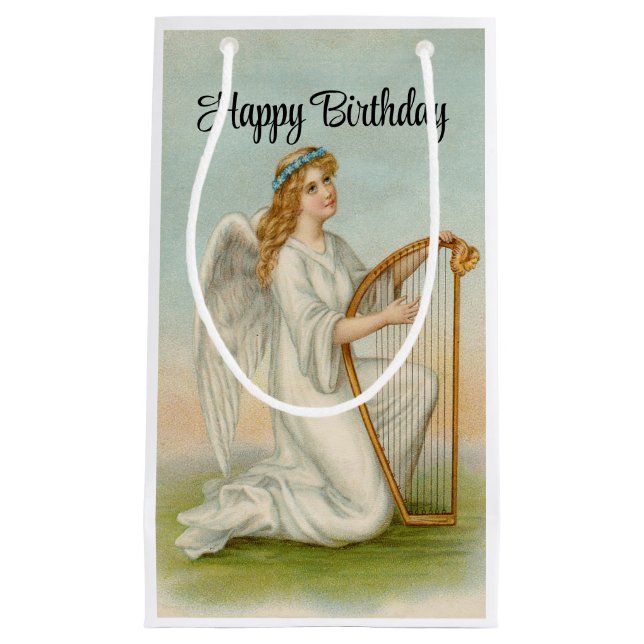 Ange Avec Harpe Anniversaire Sac Cadeau (Devant)