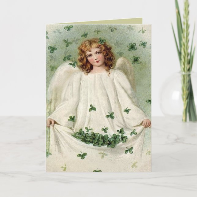 Ange avec la carte du jour de St Patrick de trèfle (Devant)
