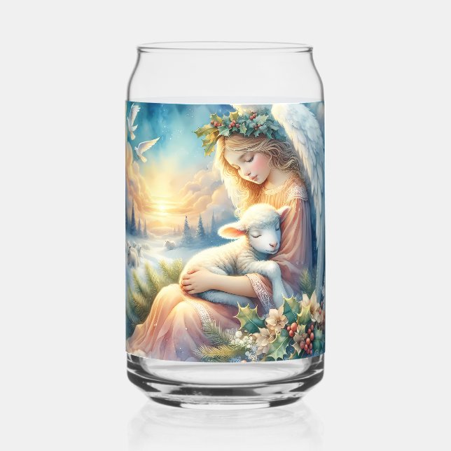 Ange de Noël avec agneau en paix en hiver (Recto)