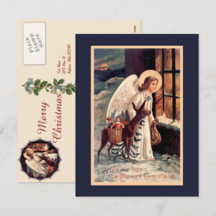 Ange de Noël avec carte postale Vintage cerf