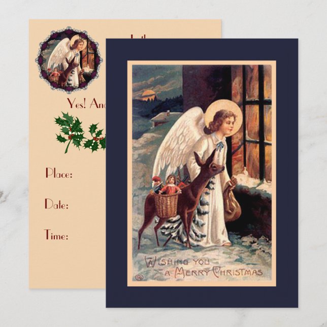 Ange de Noël avec invitation de cerfs (Devant / Derrière)
