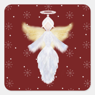 Ange de Noël et flocons de neige   Sticker Carré