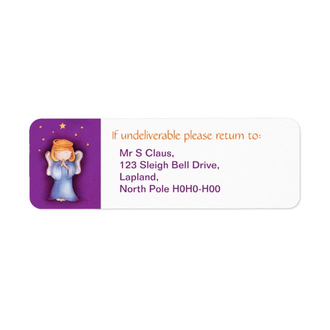 Ange de Noël étiquettes d'adresse de retour violet (Devant)