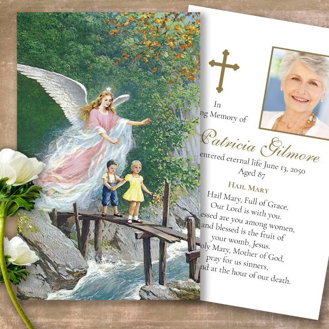 Ange de perte funéraire Protéger la prière Cartes  (Forever in our hearts, celebration of life, in loving memory of, prayer cards for bereavement)