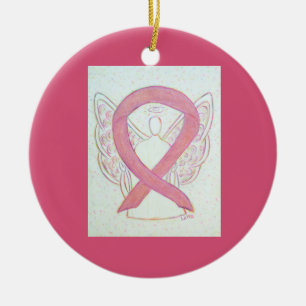 Ange de ruban de sensibilisation rose Ornements d'