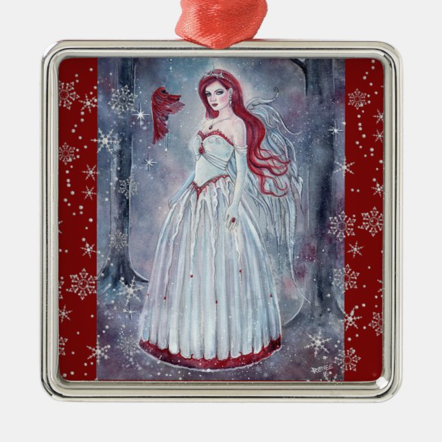 Ange d'hiver avec ornement de Noël cardinal (Devant)